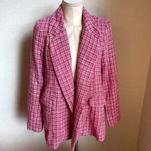 Fate Tweed Magenta Pink plaid Blazer womens Medium Jacket NEW barbie casual work